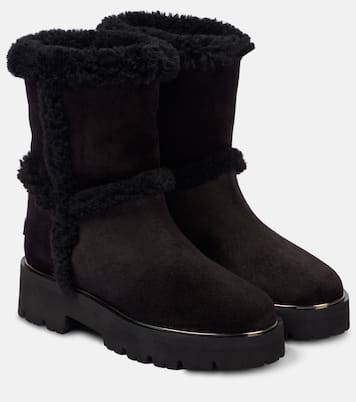 Teddi shearling-trimmed leather booties | Aquazzura