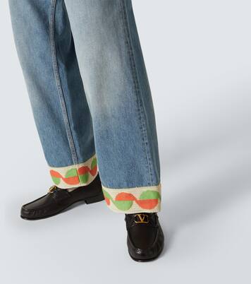 Jacquard-trimmed wide-leg jeans | Valentino