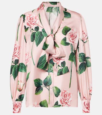 Floral tie-neck silk satin blouse | Dolce&Gabbana