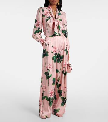 Floral tie-neck silk satin blouse | Dolce&Gabbana