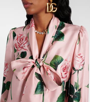 Floral tie-neck silk satin blouse | Dolce&Gabbana
