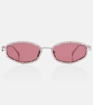 Crystal-embellished oval sunglasses | Gucci