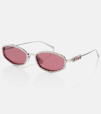 Crystal-embellished oval sunglasses | Gucci