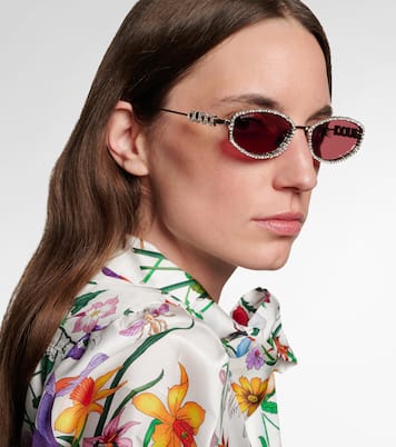 Crystal-embellished oval sunglasses | Gucci