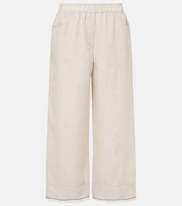 Pantalon ample raccourci en lin | Brunello Cucinelli