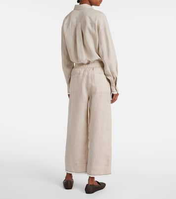Pantalon ample raccourci en lin | Brunello Cucinelli