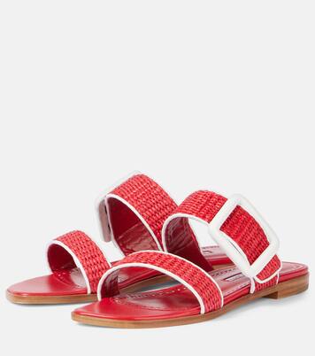 Tituba leather-trimmed raffia sandals | Manolo Blahnik