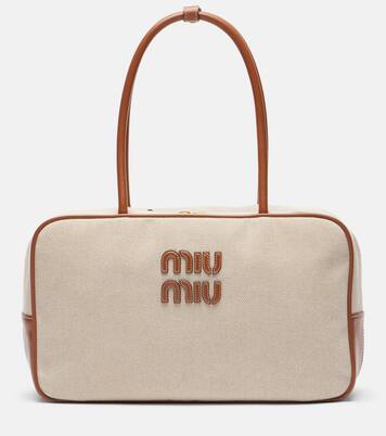 Beau leather-trimmed canvas tote bag | Miu Miu