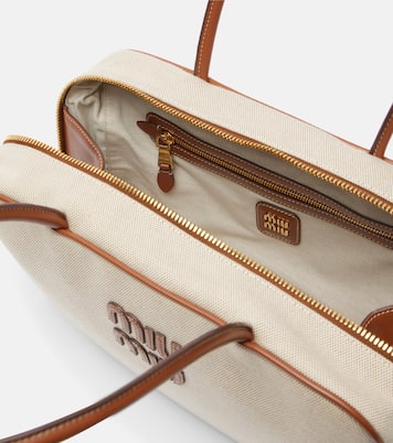 Beau leather-trimmed canvas tote bag | Miu Miu