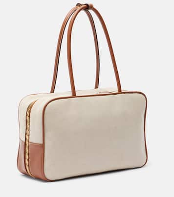 Beau leather-trimmed canvas tote bag | Miu Miu