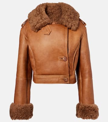 Cropped shearling-trimmed leather jacket | Chloé