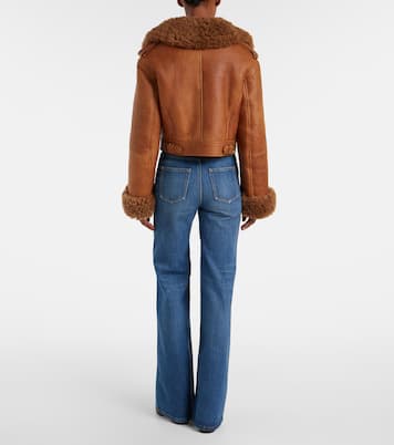 Cropped shearling-trimmed leather jacket | Chloé