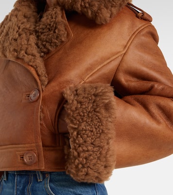 Cropped shearling-trimmed leather jacket | Chloé