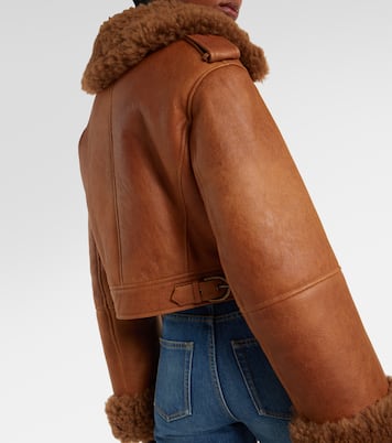 Cropped shearling-trimmed leather jacket | Chloé