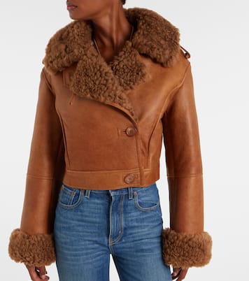 Cropped shearling-trimmed leather jacket | Chloé
