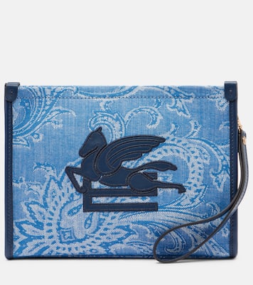 Eyes Mini embroidered denim jacquard pouch | Etro