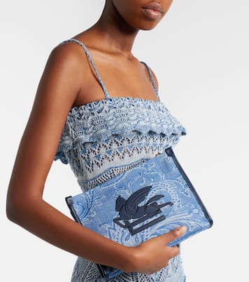 Eyes Mini embroidered denim jacquard pouch | Etro