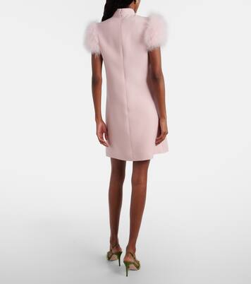 Feather-trimmed turtleneck Crepe Couture minidress | Valentino
