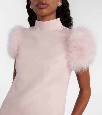 Feather-trimmed turtleneck Crepe Couture minidress | Valentino