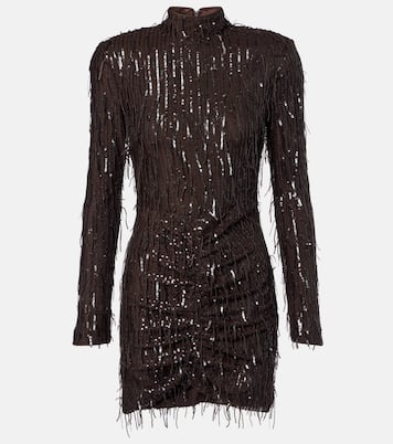 Fringed ruched sequined mesh minidress | Rotate