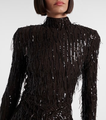 Fringed ruched sequined mesh minidress | Rotate