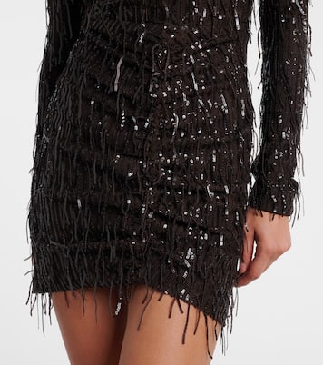Fringed ruched sequined mesh minidress | Rotate