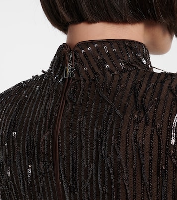 Fringed ruched sequined mesh minidress | Rotate