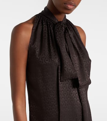 Horsebit tie-neck silk jacquard top | Gucci