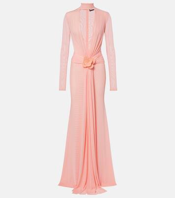 Draped floral-appliqué mesh gown | David Koma