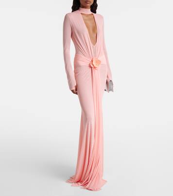 Draped floral-appliqué mesh gown | David Koma