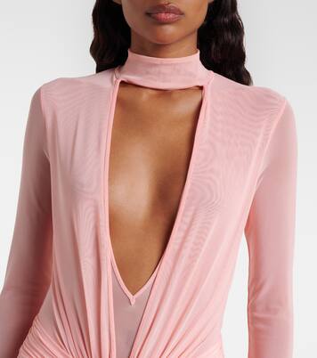 Draped floral-appliqué mesh gown | David Koma