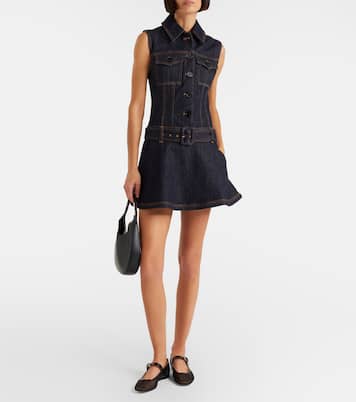 Belted denim minidress | Self-Portrait