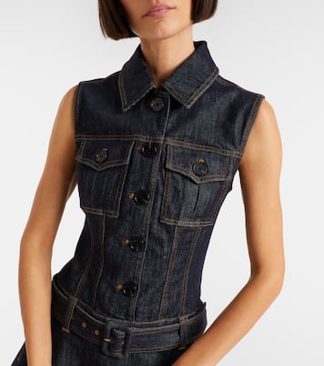 Belted denim minidress | Self-Portrait