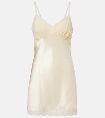 Lace-trimmed silk satin slip dress | Saint Laurent