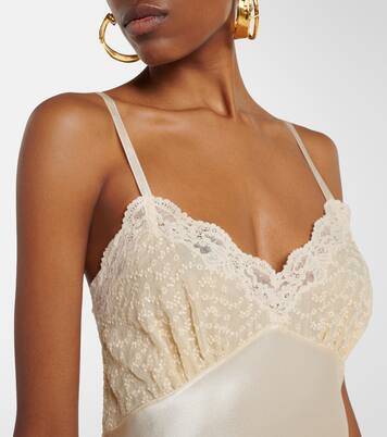 Lace-trimmed silk satin slip dress | Saint Laurent