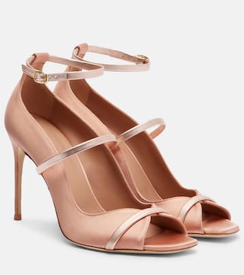 Cynthia 90 leather-trimmed satin sandals | Malone Souliers
