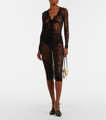 Falda midi de encaje floral | Valentino