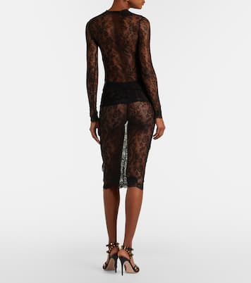 Falda midi de encaje floral | Valentino