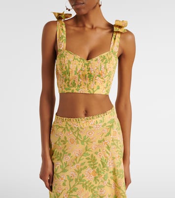 Carla pleated floral cotton crop top | Poupette St Barth