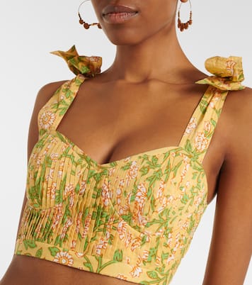 Carla pleated floral cotton crop top | Poupette St Barth