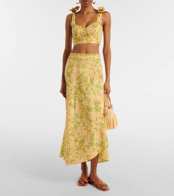 Carla pleated floral cotton crop top | Poupette St Barth