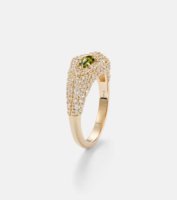 Shield 14kt gold ring with diamonds and tourmaline | Stone and Strand