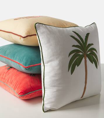 Embroidered cotton velvet cushion | Les-Ottomans