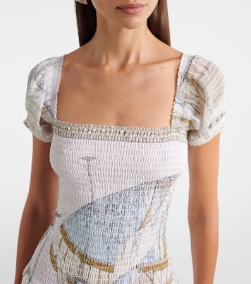 Printed shirred silk and cotton midi dress | Tory Burch
