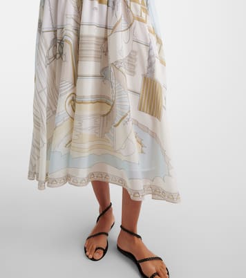Printed shirred silk and cotton midi dress | Tory Burch
