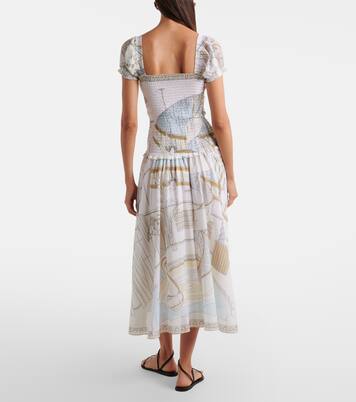 Printed shirred silk and cotton midi dress | Tory Burch