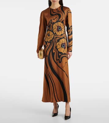 Bedrucktes Maxikleid Clingy Swing aus Satin | La DoubleJ