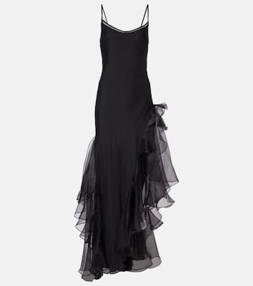 Sage Flounce ruffled sheer silk maxi dress | SIR