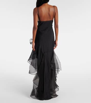 Sage Flounce ruffled sheer silk maxi dress | SIR