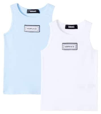 Set of 2 logo ribbed-knit tank tops | Versace Kids